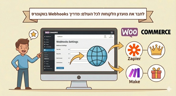לחבר את מועדון הלקוחות לכל העולם: מדריך Webhooks בווקומרס (Zapier, Make ועוד)